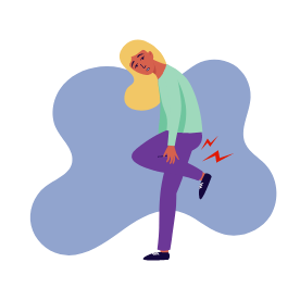 Illustration d’une femme qui ressent une douleur à la jambe gauche et qui se la tient 